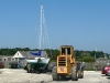 Transporting the boat to be stored.